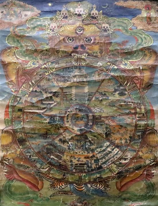 A Tibetan mandala thangka, late 19th / early 20th century, total size 104 x 56cm